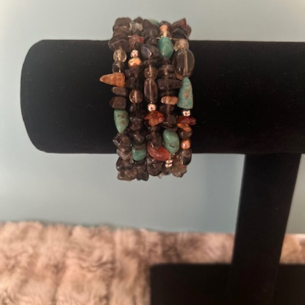 Turquoise and Brown Bead Stretch Bracelet